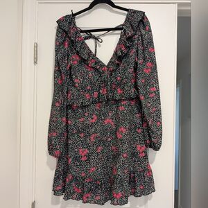 Topshop Black and Pink Floral Long Sleeve Dress